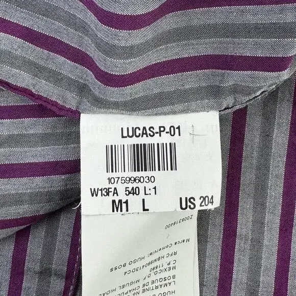 Hugo Boss Purple/Grey Striped Cotton Regular Fit Button Down Shirt Size Large - Picture 9 of 15